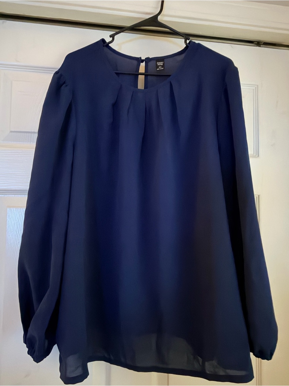 Emory Rose Navy Long-Sleeve Pleat Front Blouse